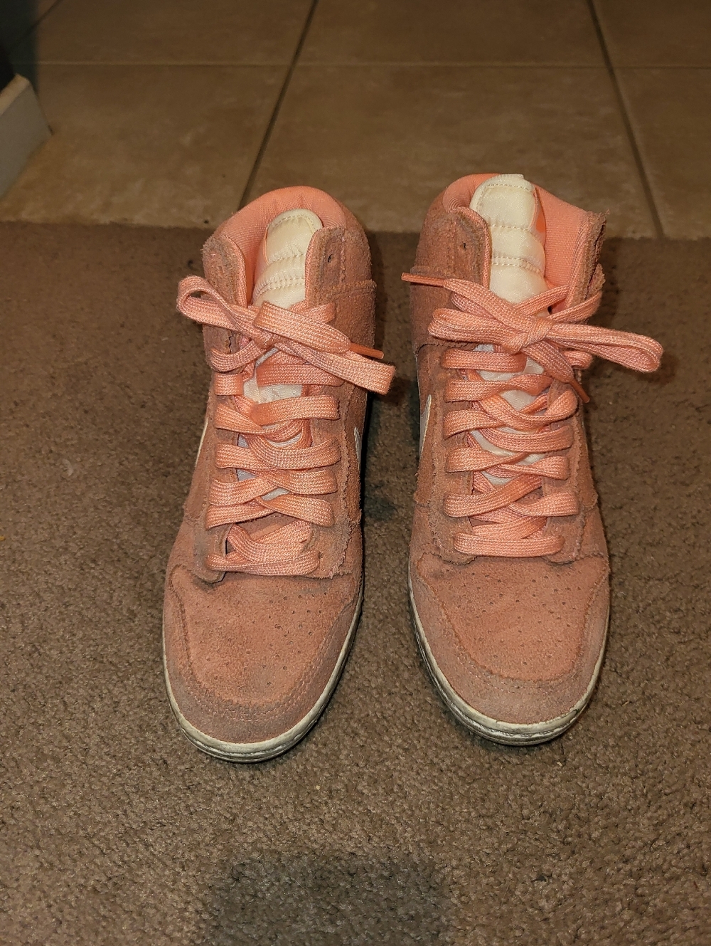 Nike Women's Peach Suede Hidden Wedge High-Top Sneakers